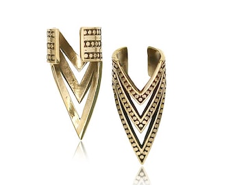 Gold Chevron Elf Ear Cuffs No Piercing - Fake Conch & Helix Thigh Piercing - Dreadlocks beads Loc accessories