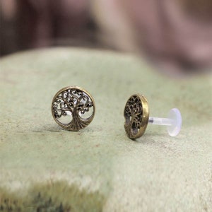 Tree of life Flat back cartilage earring Lip stud Gold tragus earring Labret jewelry Conch piercing Tragus Piercing Medusa image 6