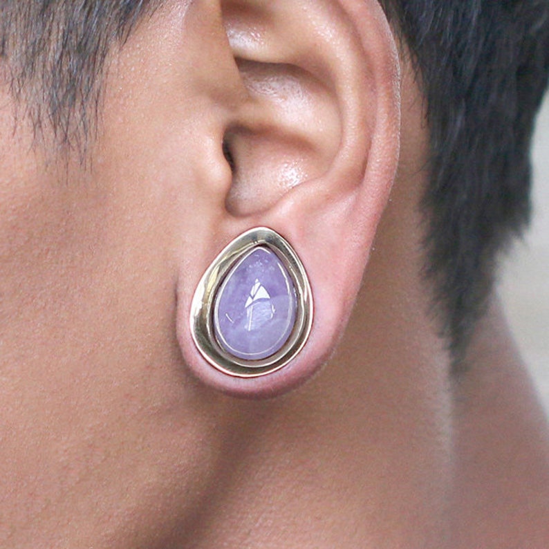 JHAAN Amethyst Teardrop Plugs Stone Ear Stretching Gauges Etsy