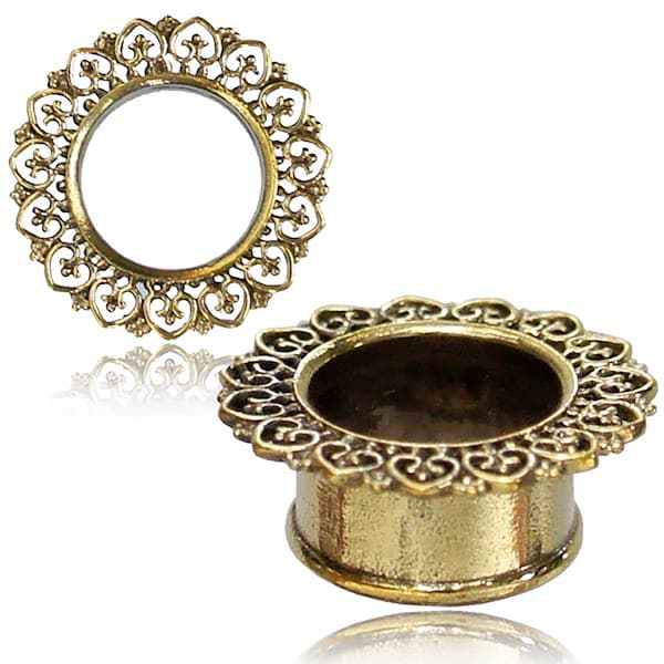 Tunnels en laiton doré Mandala - Mandala Fleur De Lotus - Plugs ethniques bijou écarteur oreille 10mm, 8mm, 6mm  - Bijoux faits main