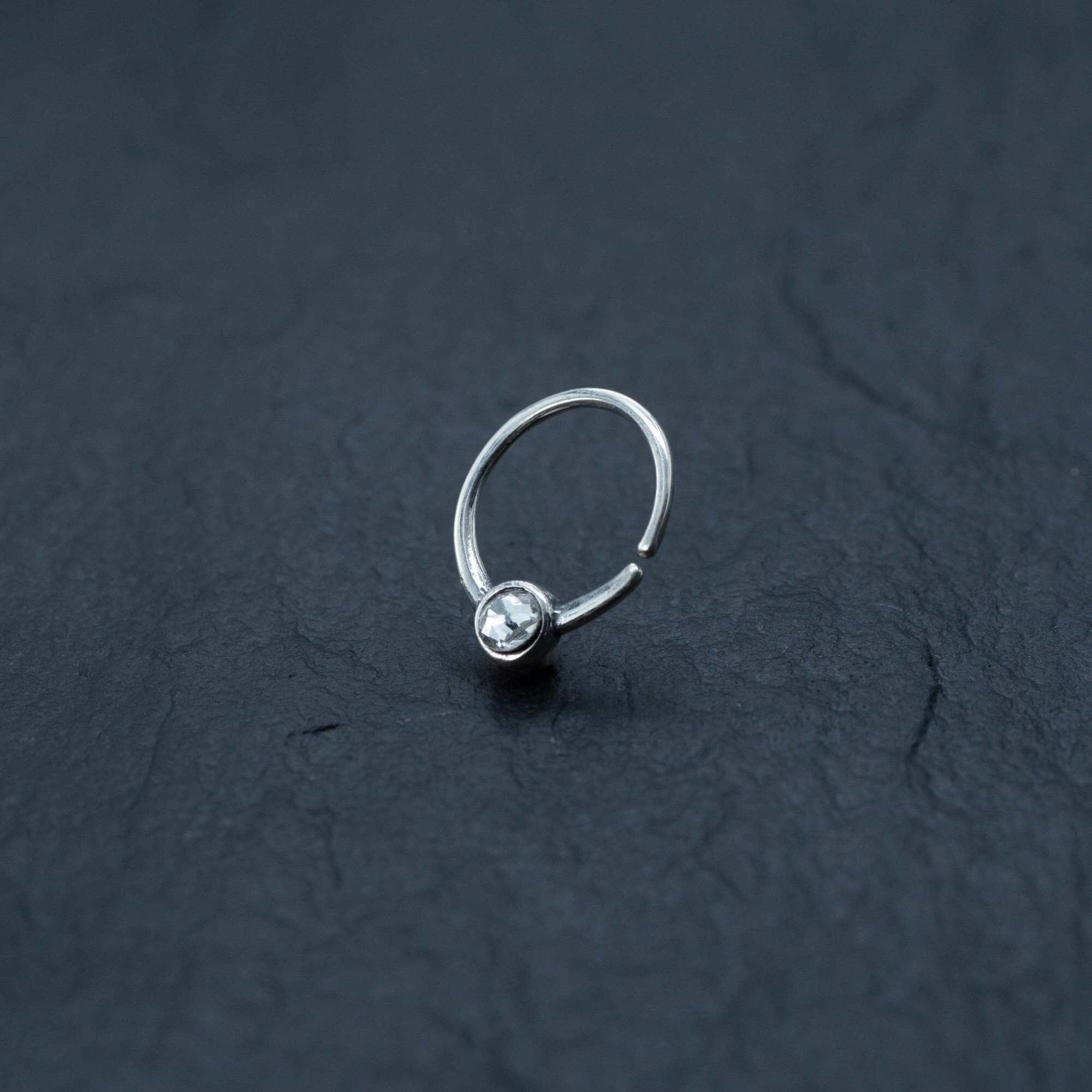 925 Sterling Silver Nose Ring with Clear Zircon Minimalist Septum Jewelry