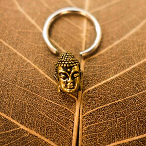 Buddha Hoop earrings with charm Body Jewelry Small Hoop Septum Nipple Piercing Nipple jewelry Buddha head 18g, 16g, 14g image 4