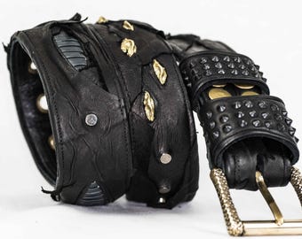 Wide Leather Belt – Biomechanical Belt – Brass Buckle – Gothic