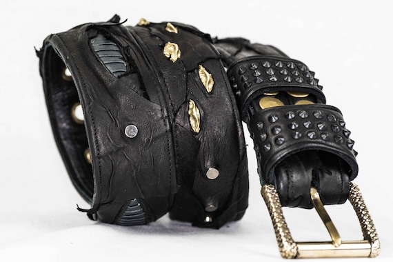 Wide Leather Belt – Biomechanical Belt – Brass Buckle – Gothic