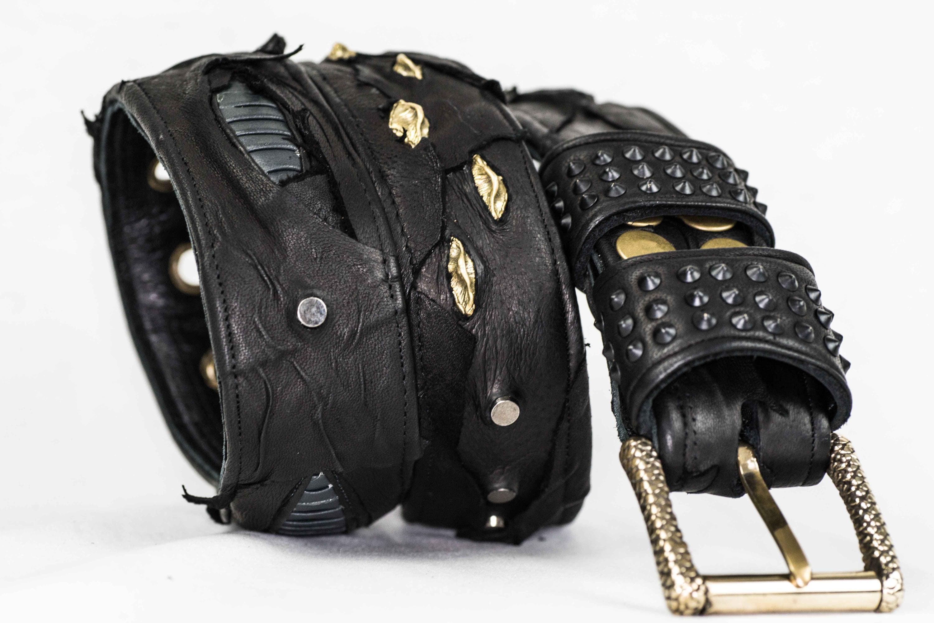 Wide Leather Belt – Biomechanical Belt – Brass Buckle – Gothic