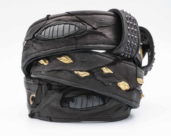 Wide leather belt – Biomechanical belt – Brass buckle – Gothic punk belt – Festival belt – Cyberpunk leather belt for men