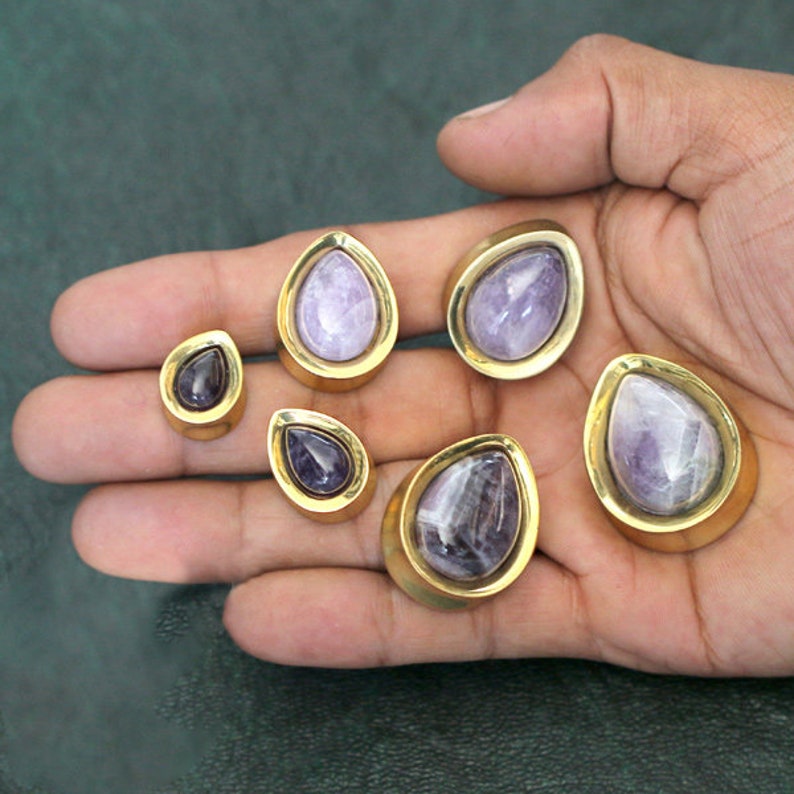 Amethyst Gauges Teardrop Plug Crystal Plugs Stone Plugs Etsy UK