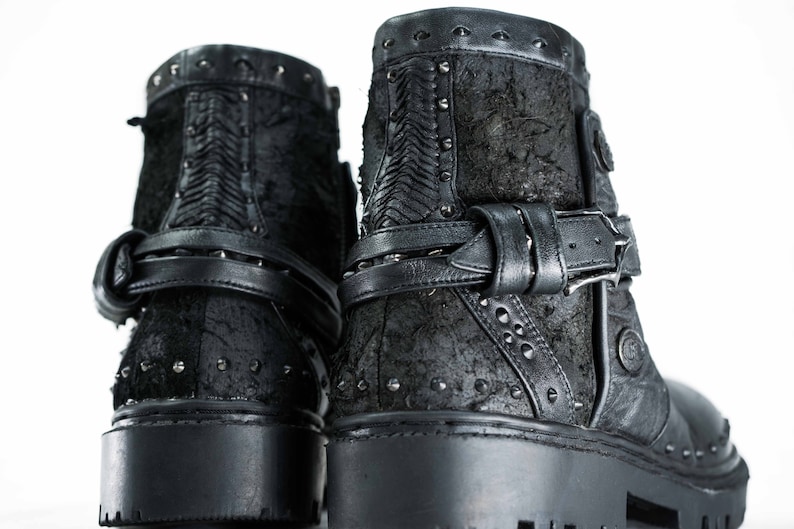 Studded Platform Combat Boots Mens Womens Winter Motorcycle Etsy