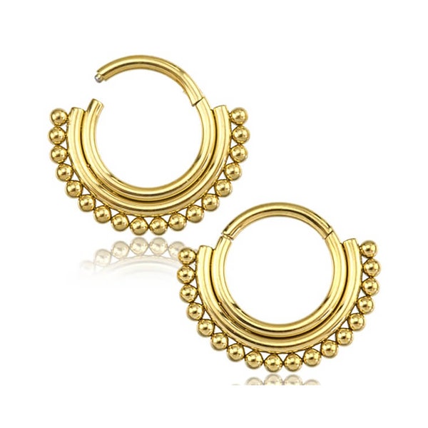Gold Septum Clicker 16g - 8mm Cute Hinged Septum Ring - Rook Daith Helix Cartilage Piercing Jewelry
