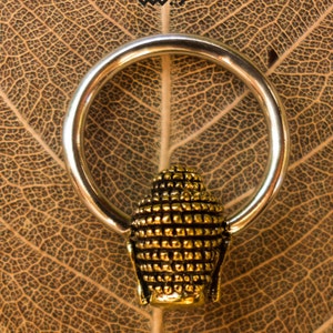 Buddha Hoop earrings with charm Body Jewelry Small Hoop Septum Nipple Piercing Nipple jewelry Buddha head 18g, 16g, 14g image 7