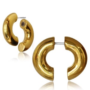 Gold Ear Weights - Fake Gauge Earrings - Fake Expanders - Fake Ear Stretcher - Gold Fake Plugs - Fake Piercing - 18g - 1mm