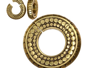 Hinged Hoop Ear Weights in Gold for Stretched Ears - Rounded Expander - Flesh Tunnels - Gauged Earrings - Tribal Body Jewelry