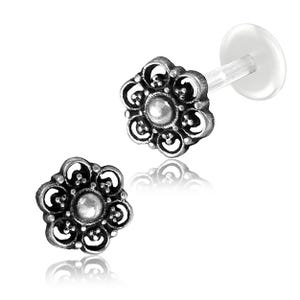 Lotus Flower Labret – Flat Back Cartilage Earring – Lip Stud – Tragus, Medusa, Conch Piercing