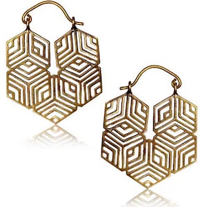 Hypercube earrings - Geometric Earrings - Sacred geometry - Gold earrings - Alternative earrings - Brass Earrings - Trippy earrings
