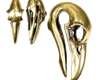Raven Skull Hangers - Gold Crow Keyhole Ear Weights - Ear Stretchers - Plugs - Edgy Earrings - 5/8" - 16mm