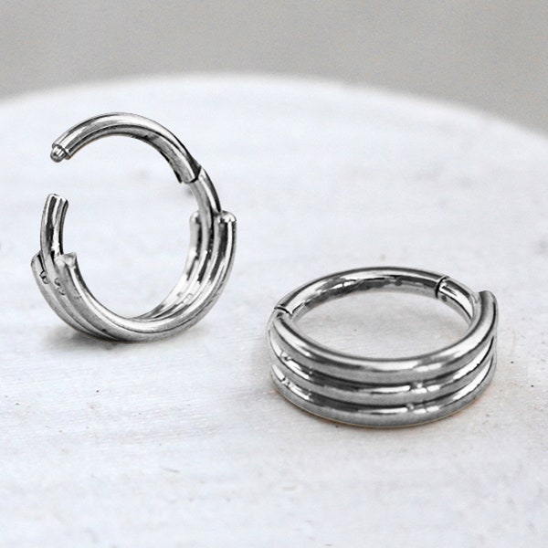 8mm Septum Clicker in 16g Surgical Steel - Pure Triple Line Ring - Refined Nasal Piercing Jewelry
