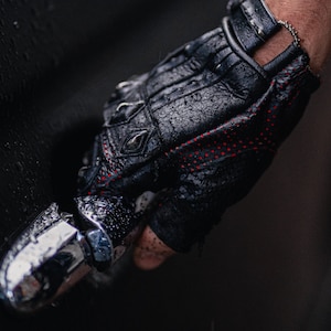 Bestseller! Leather Gauntlet Gloves | Steel Studded Biker Gloves | Post-Apocalyptic Fingerless Gloves | Spiked Tactical Gloves Black