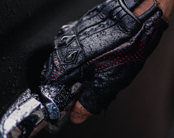 Bestseller! Leather Gauntlet Gloves | Steel Studded Biker Gloves | Post-Apocalyptic Fingerless Gloves | Spiked Tactical Gloves Black