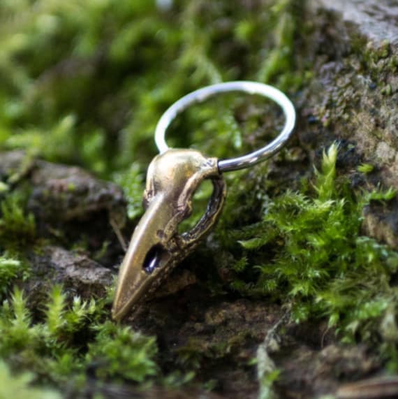 Gold Crow Skull Hoop Earrings – Raven Skull Piercing – Nipple