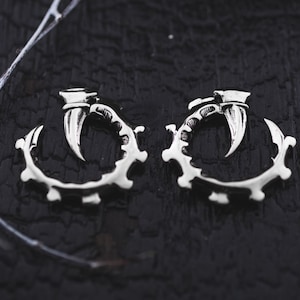 Hr Giger Sterling Silver 925 Ear Hangers - Ear Weights - Futurist Earrings - Tunnel Hoops - Alien Xenomorph - 0ga - 8mm