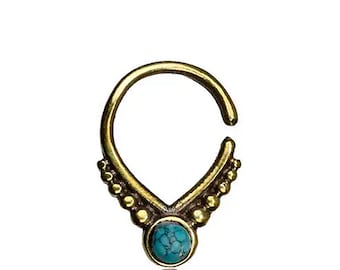 Unique Gold Triangle Septum Ring with Opal, Piercing 8mm - 18g, Cute Witchy Goddess Oxidized Gothic Jewelry