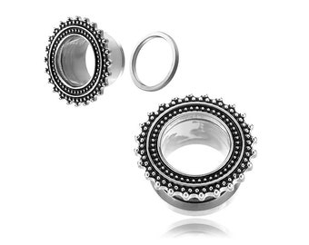 Ear gauges, Stainless steel plugs, Silver ear tunnels, 2g gauges, 00g ears, 6mm plugs, 8 gauge screw, Gauges Flesh tunnels piercing