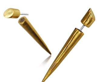 Gold Fake Plugs - Ear gauges - Spike Brass - Ear Stretcher - Fake Ear expanders - Fake Gauge Earrings - Ear Expanders - 18ga - 1mm
