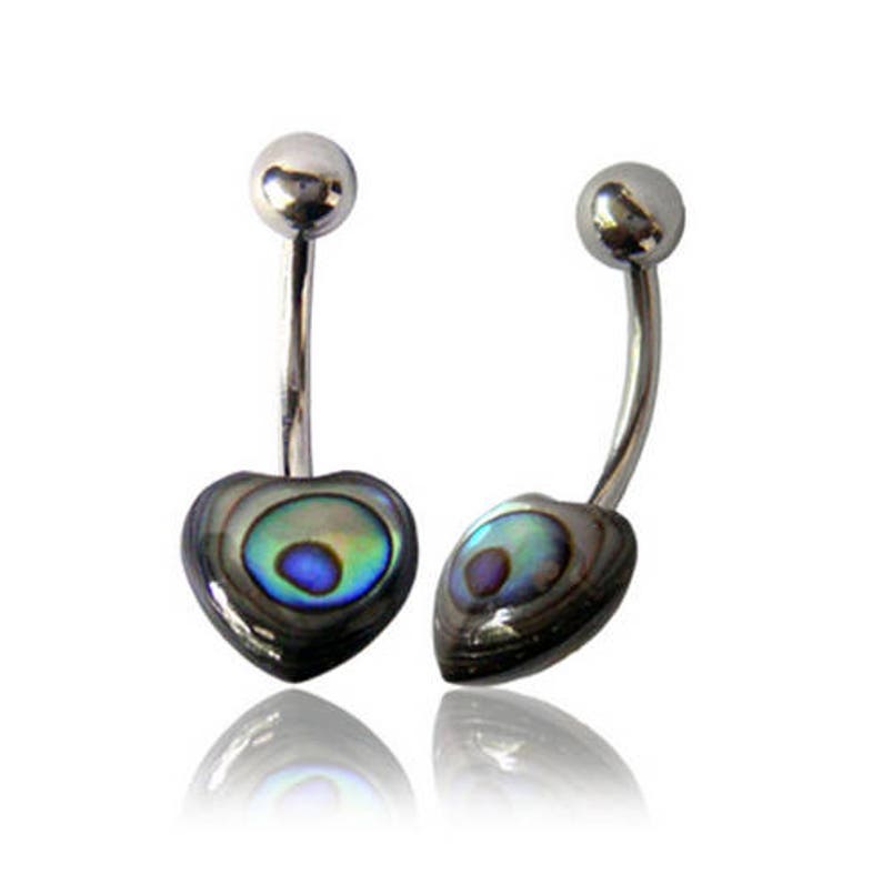 Piercing nombril bague du ventre en acier chirurgical coeur abalone Abalone shell with 1.6mm 316L surgical steel pin