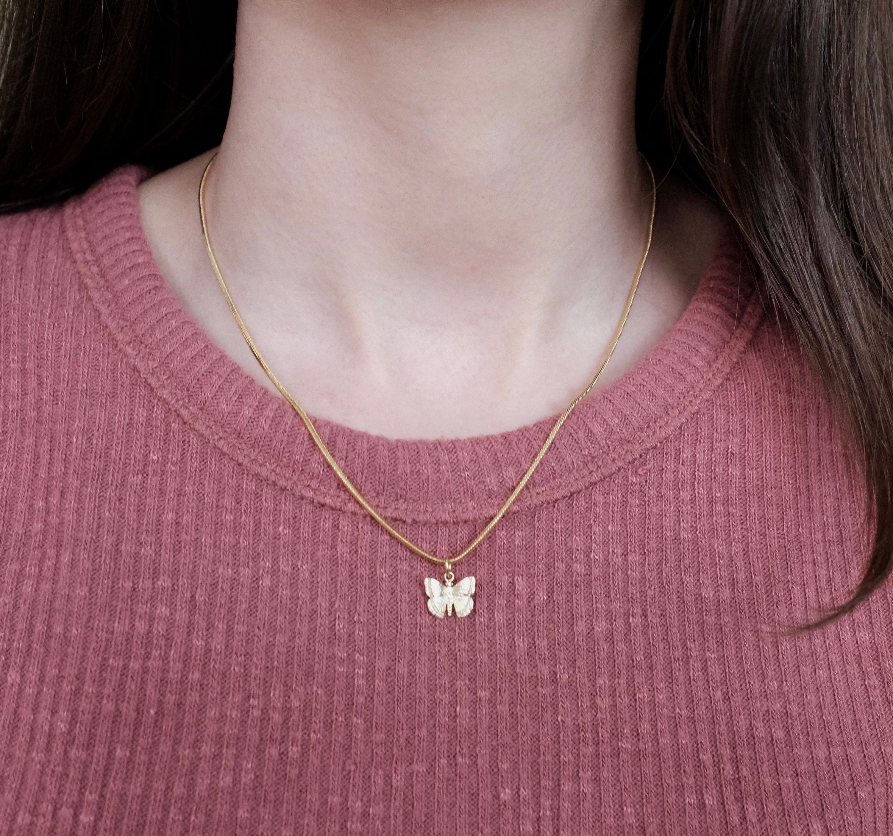 Gold Butterfly Charm on Snake Chain Butterfly Charm Necklace Etsy