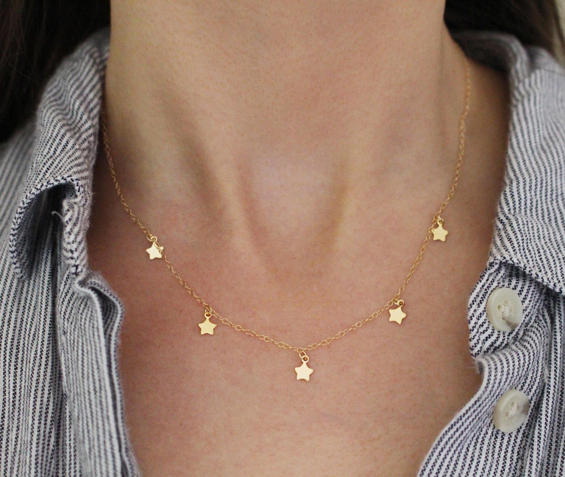 5 Mini Gold Star Necklace. Gold Filled Necklace Star Charm Etsy
