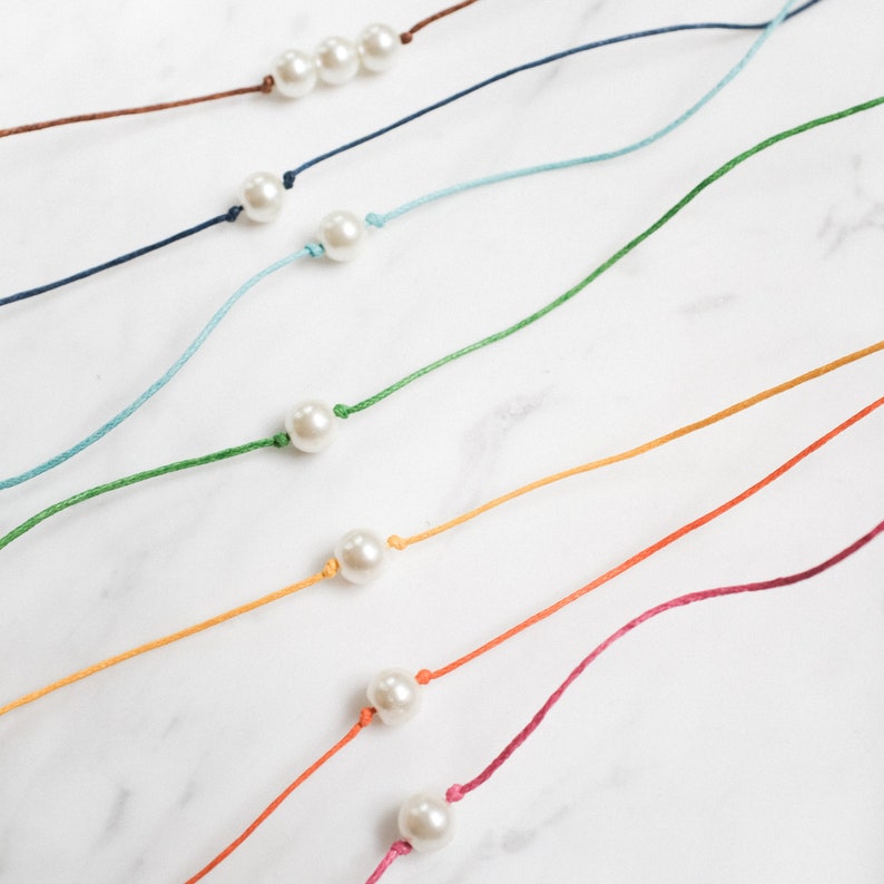 Cotton Cord Choker Turquoise Cord Pearl Choker Gift for Her White Pearl Choker Birthday Gift