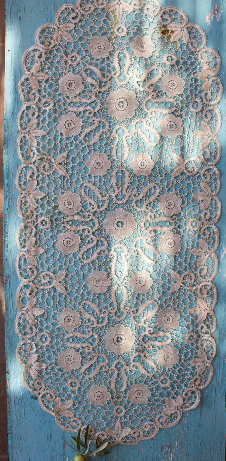 Handmade Point de Venice Ecru Vintage Lace Table Runner Venice Lace 1950/'s Greek Vintage 16/'/' x 36/'/' ca