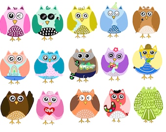 Eulen Clipart, Süße Eulen, Süße Eulen Set Clipart