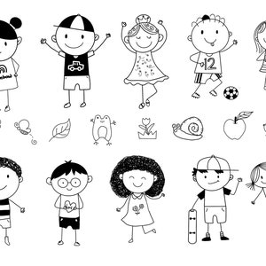 Stick Kids Clipart, Stick Children Clip Art - Instant Download