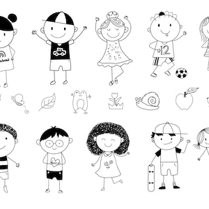 Stick Kids Clipart, Stick Children Clip Art - Instant Download