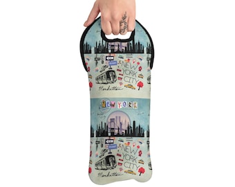 New York Vintage Wine Cooler Bag, NYC Retro Wine Lovers Wine Tote Bag, New York Wine Bag, New Yorker Wine Tote Bag