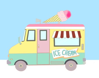 Ice Cream Clipart, Ice Cream Truck, Cute Clipart, Truck Clipart - Instant Download