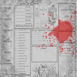 D&D Character Sheet - Faded Gray  with Blood Spatter
