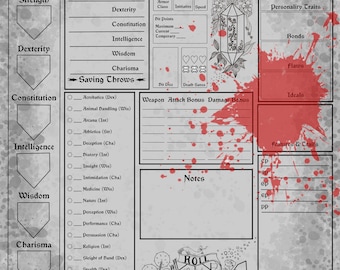 D&D Character Sheet - Faded Gray  with Blood Spatter