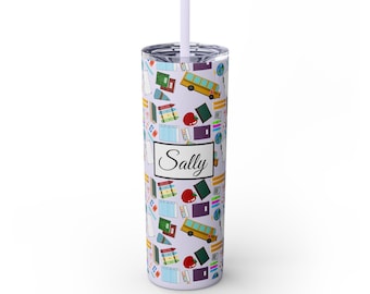 Personalized Teacher Tumbler Gift Custom Name Teacher Cup Travel Mug for Teacher Appreciation Glitter Pencil Skinny Tumbler Teacher Gifts