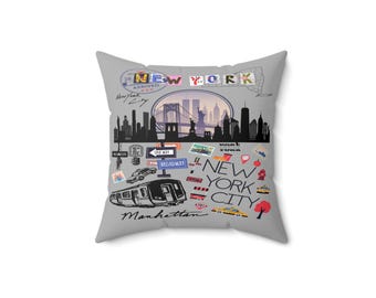 New York City Decorative Pillow, Cozy Home Decor, Travel Gift, Vintage NYC Cushion, Urban Living Room Accent, Birthday Gift Idea