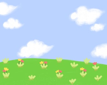 Cute Clip Art Backgrounds, Flowers, Clouds - Instant Download