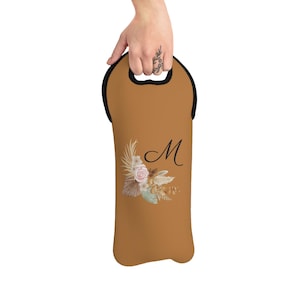 Personalized Boho Vintage Flower Wine Tote Bag, Floral Wine Lover Gift, Reusable Tote,  Bohemian Wine Carrier, Wine Accessories