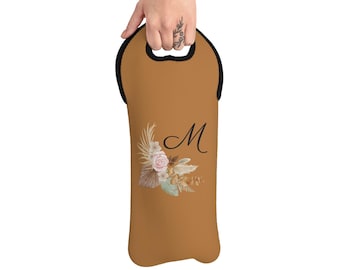 Gepersonaliseerde boho vintage bloem wijn draagtas, bloemen wijnliefhebber cadeau, herbruikbare tas, boho wijndrager, wijnaccessoires