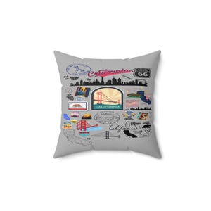 Decoratief kussen Californië, gezellig huisdecor, reiscadeau, vintage kussen Californië, accent stedelijke woonkamer, idee verjaardagscadeau