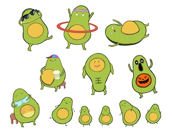 Grappige Avocado Clipart - Food Clip Art - Leuke Clip Art - Instant Download