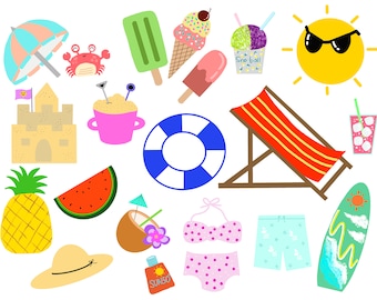 Cute Summer Clipart, Summer  Vacation Clip Art - Instant Download