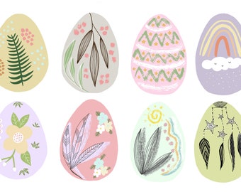 Boho Easter Eggs Clipart Set - Instant Download for Personal Use