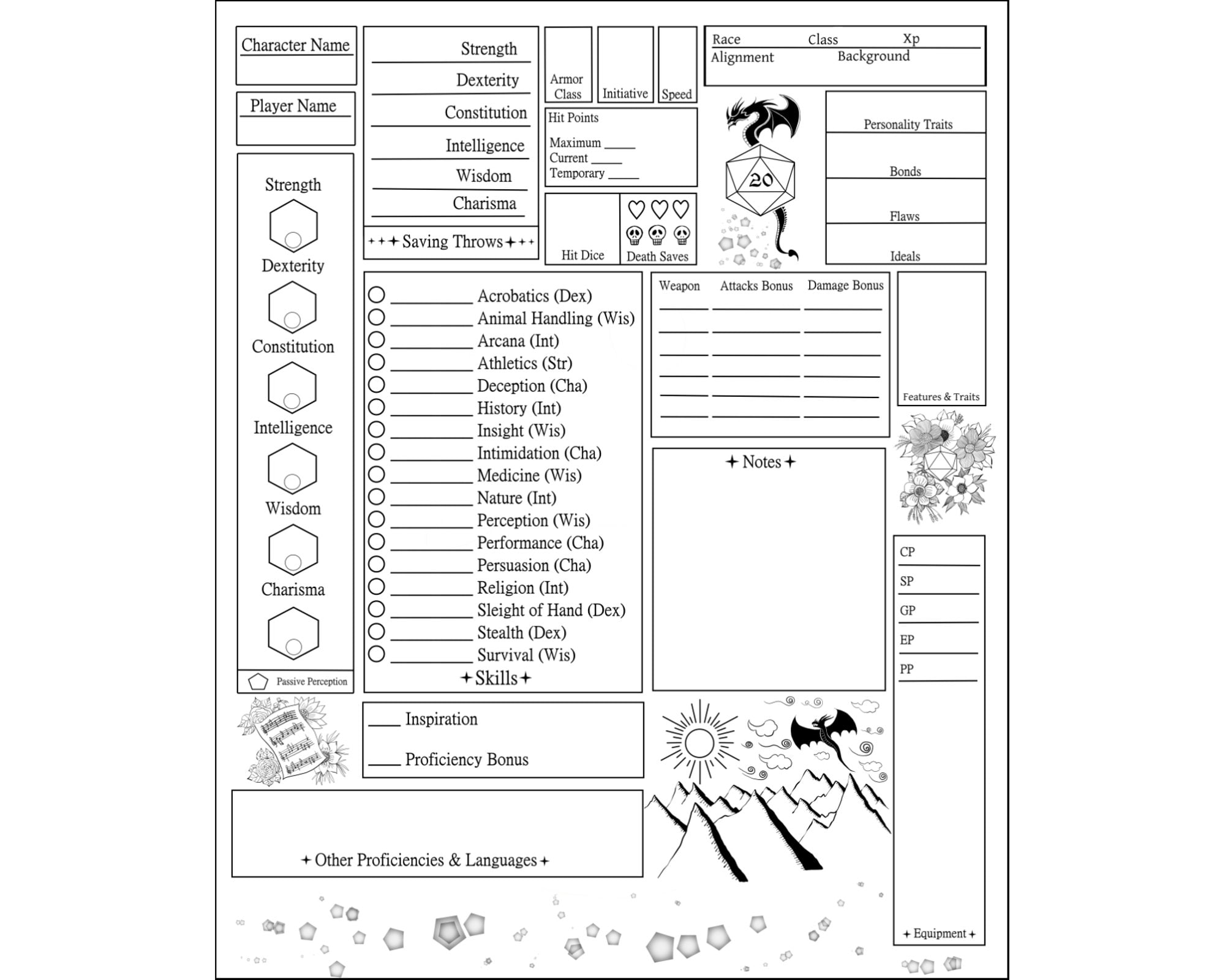 D&D 5e Character Sheet: Dragons