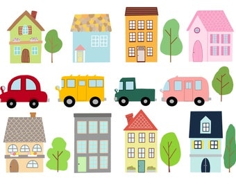 Little Town Clipart, Home Clip Art, House Clipart Set - Instant Download